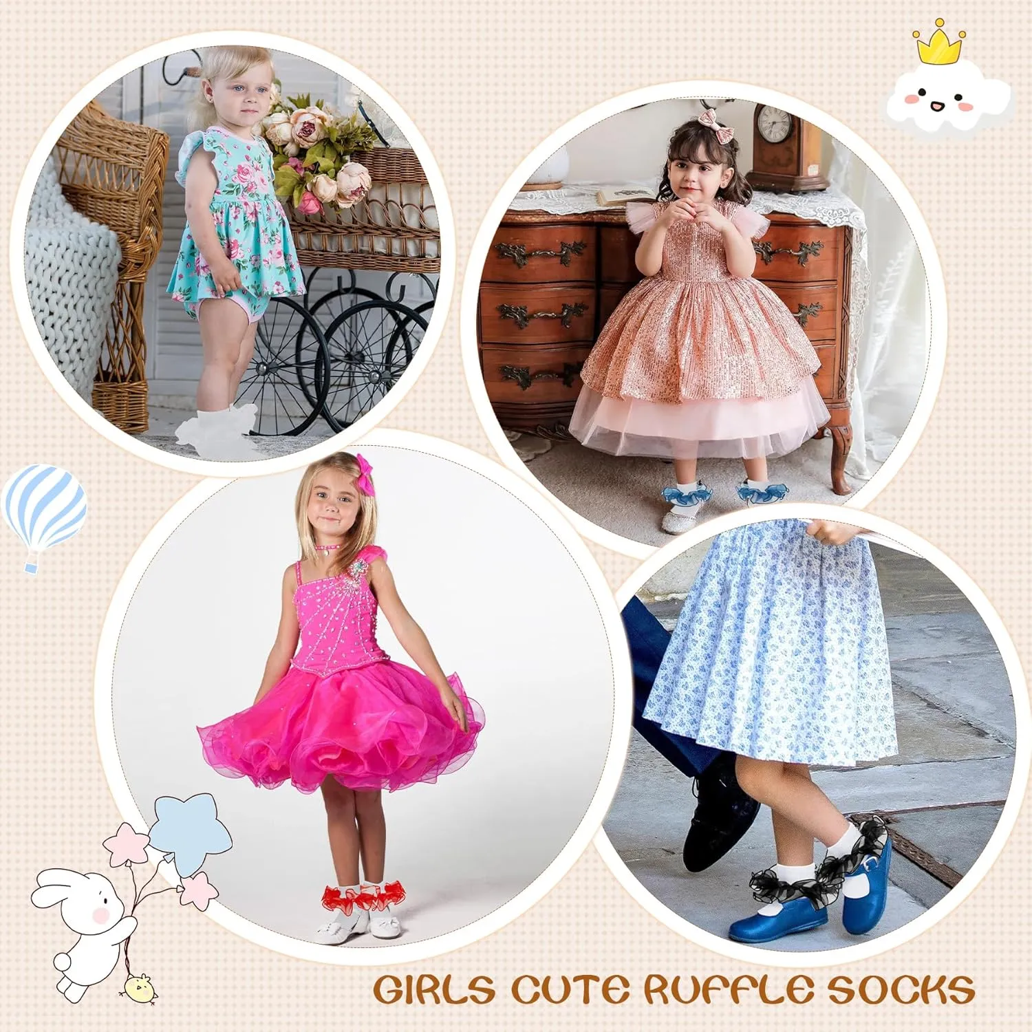 Zando Girls Ruffle Socks Big Double Lace Turn Cuff Dress Socks Cute Lace Socks for Toddler and Kids 2/3 Pairs