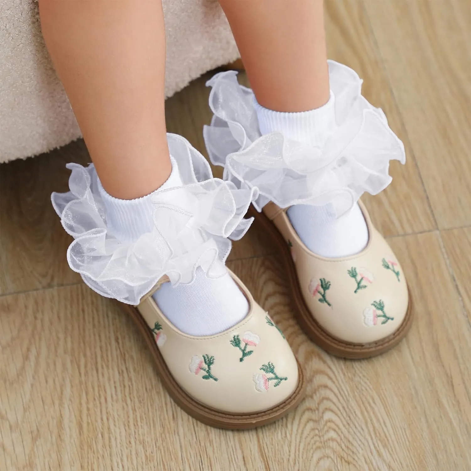 Zando Girls Ruffle Socks Big Double Lace Turn Cuff Dress Socks Cute Lace Socks for Toddler and Kids 2/3 Pairs