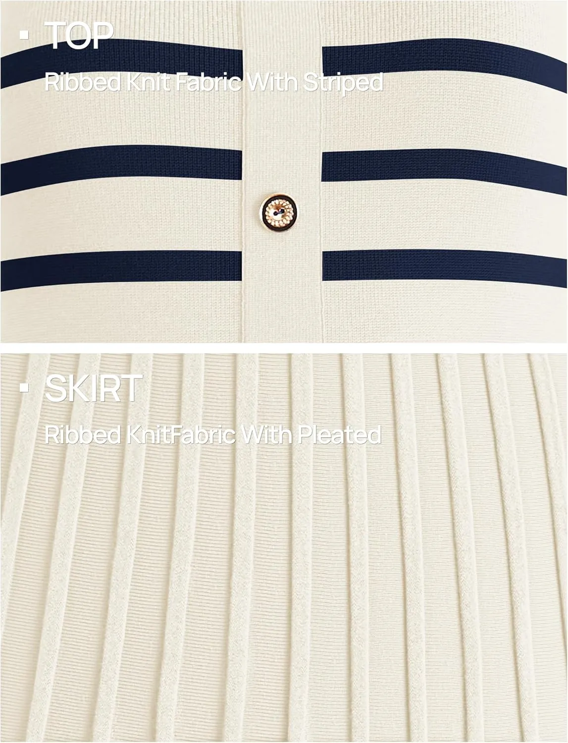 ZESICA Women's 2025 Casual Striped Midi Dress Crewneck Short Sleeve Button Ribbed Knit Swing Pleated A Line Dresses